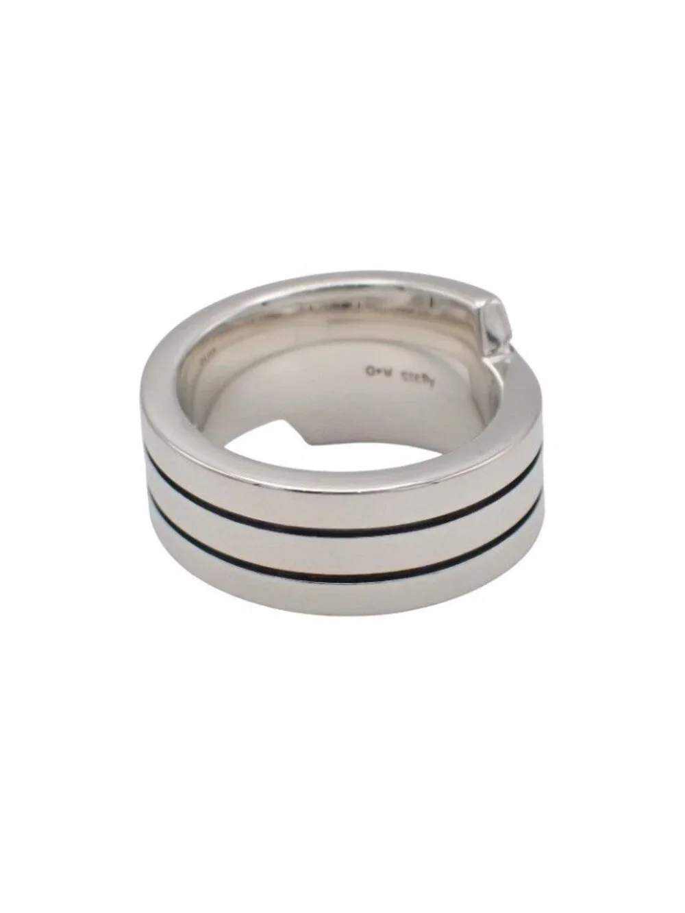Hermes Italique Ring 50 Vintage 925 Sterling Silver Logo Black Simple Out of